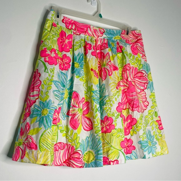 Lilly Pulitzer pleated A-line skirt “Neon Hibiscus" floral print pockets Size 12 - Picture 3 of 16